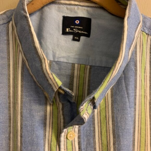 Ben Sherman Men's XXL Cotton Stretch Short Sleeve Blue Multi-Stripe Shirt - Picture 3 of 6